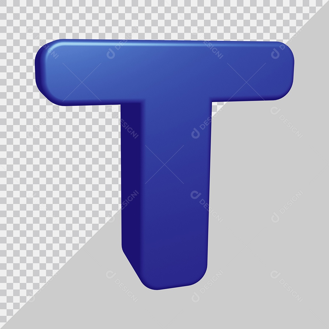 Letra T Maiúscula Azul 3D Para composição PSD