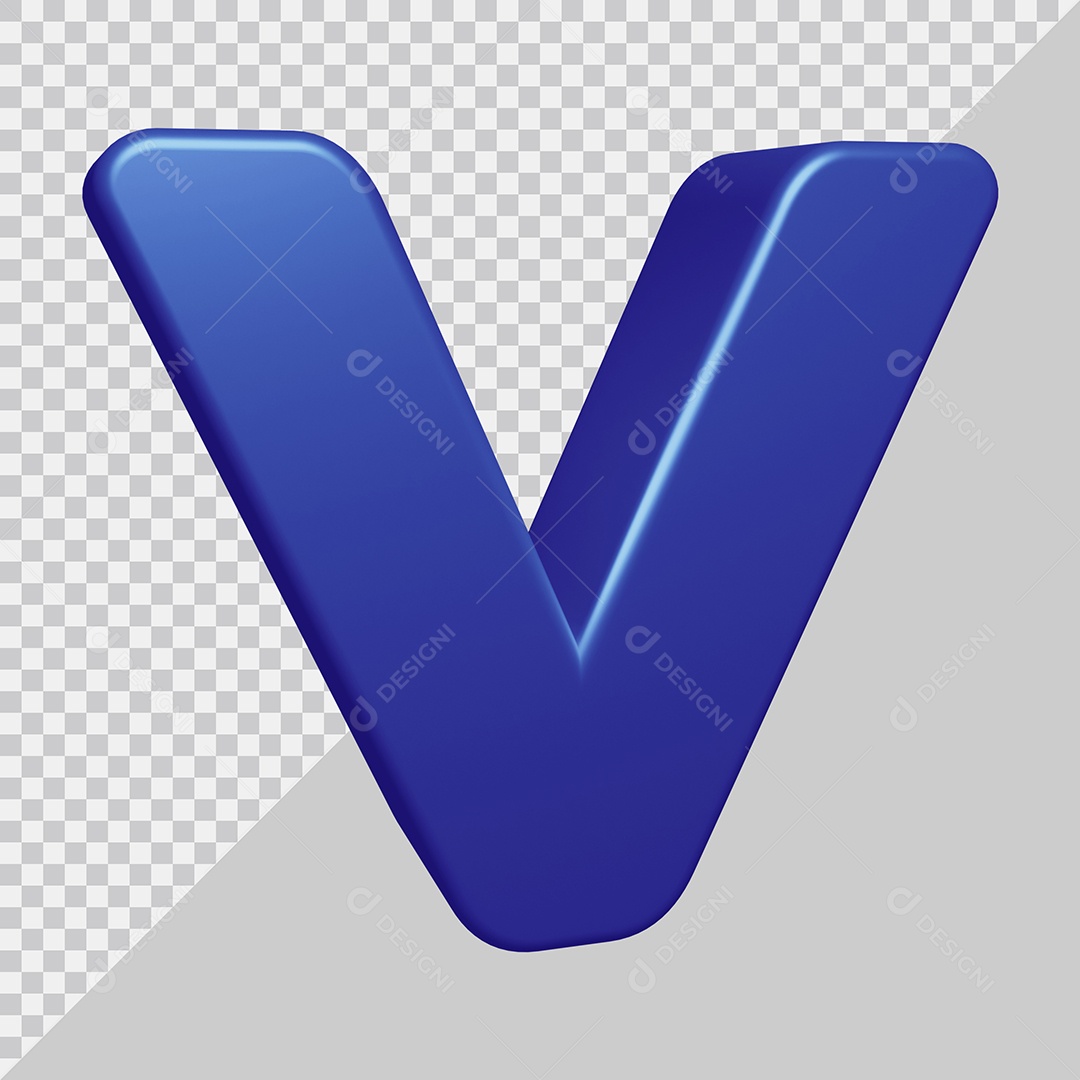 Letra V Maiúscula Azul 3D Para composição PSD