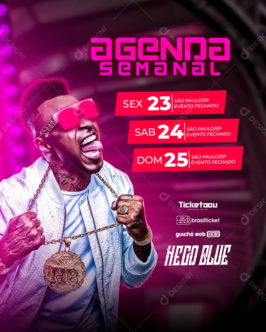 Flyer Agenda Semanal MC Nego Blue Social Media PSD Editável