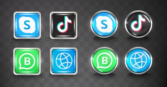 Ícones de Redes Sociais Botão Prata Logos em Vetor EPS