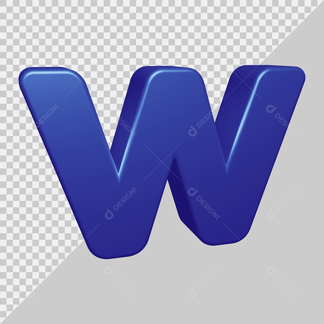 Letra W Maiúscula Azul 3D Para composição PSD