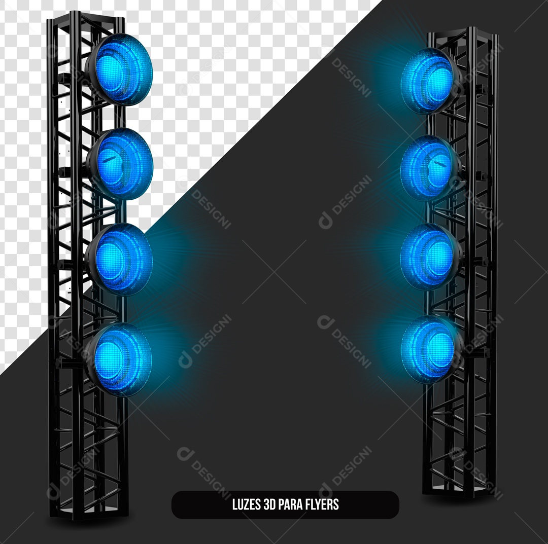 Refletores de Luz Com Luz Azul Elemento 3D para Composição