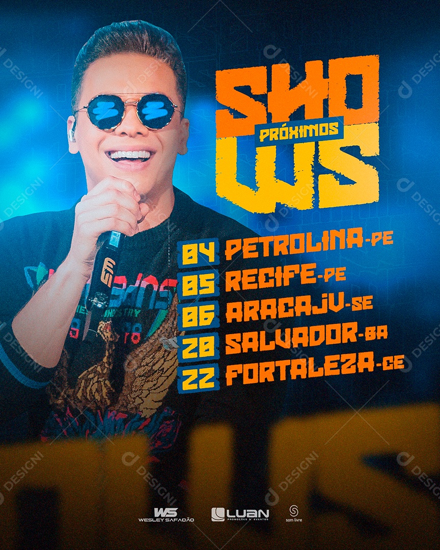 Próximos Shows Wesley Safadão Flyer Social Media PSD Editável