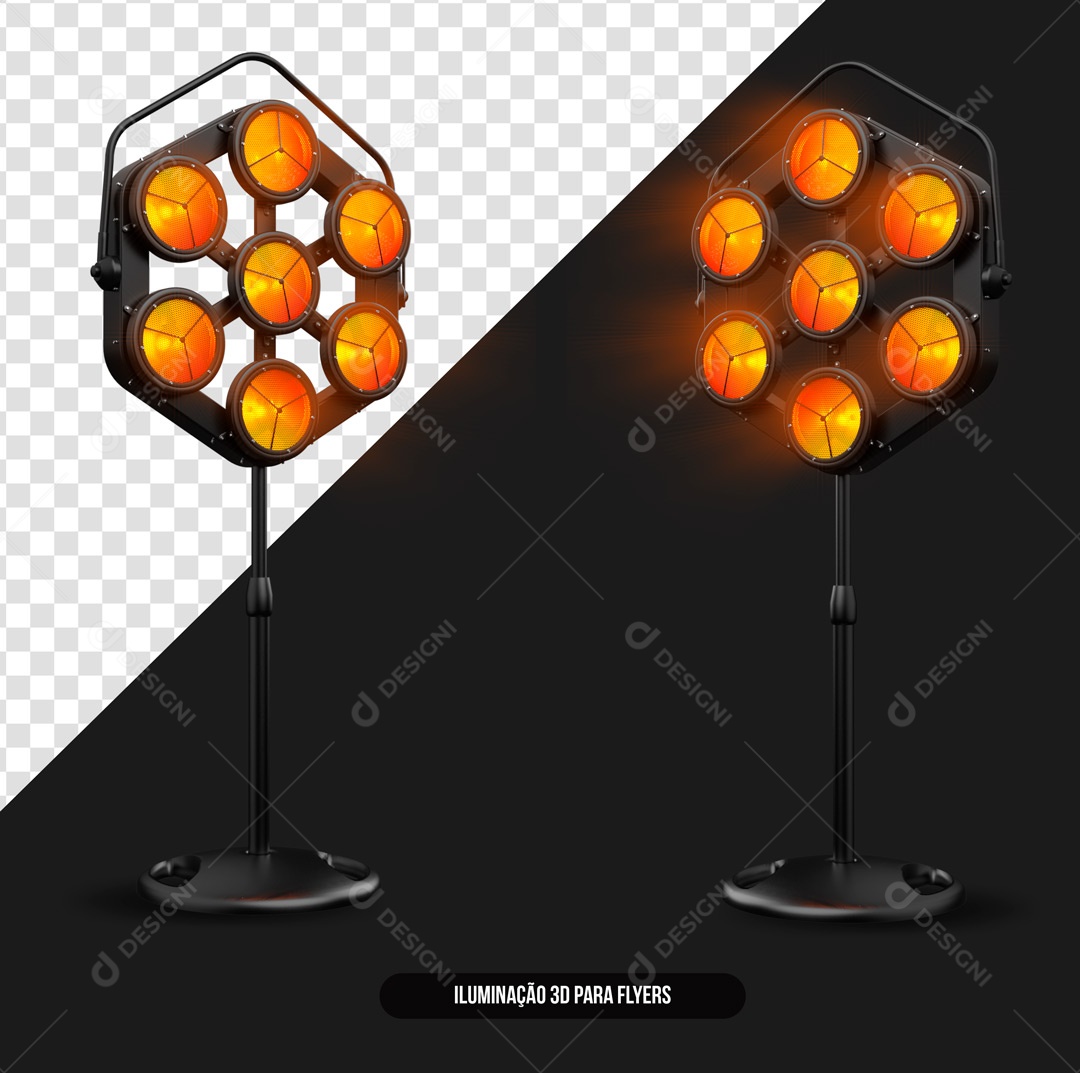 Refletor de Luz Com Luz Amarela Elemento 3D para Composição PSD