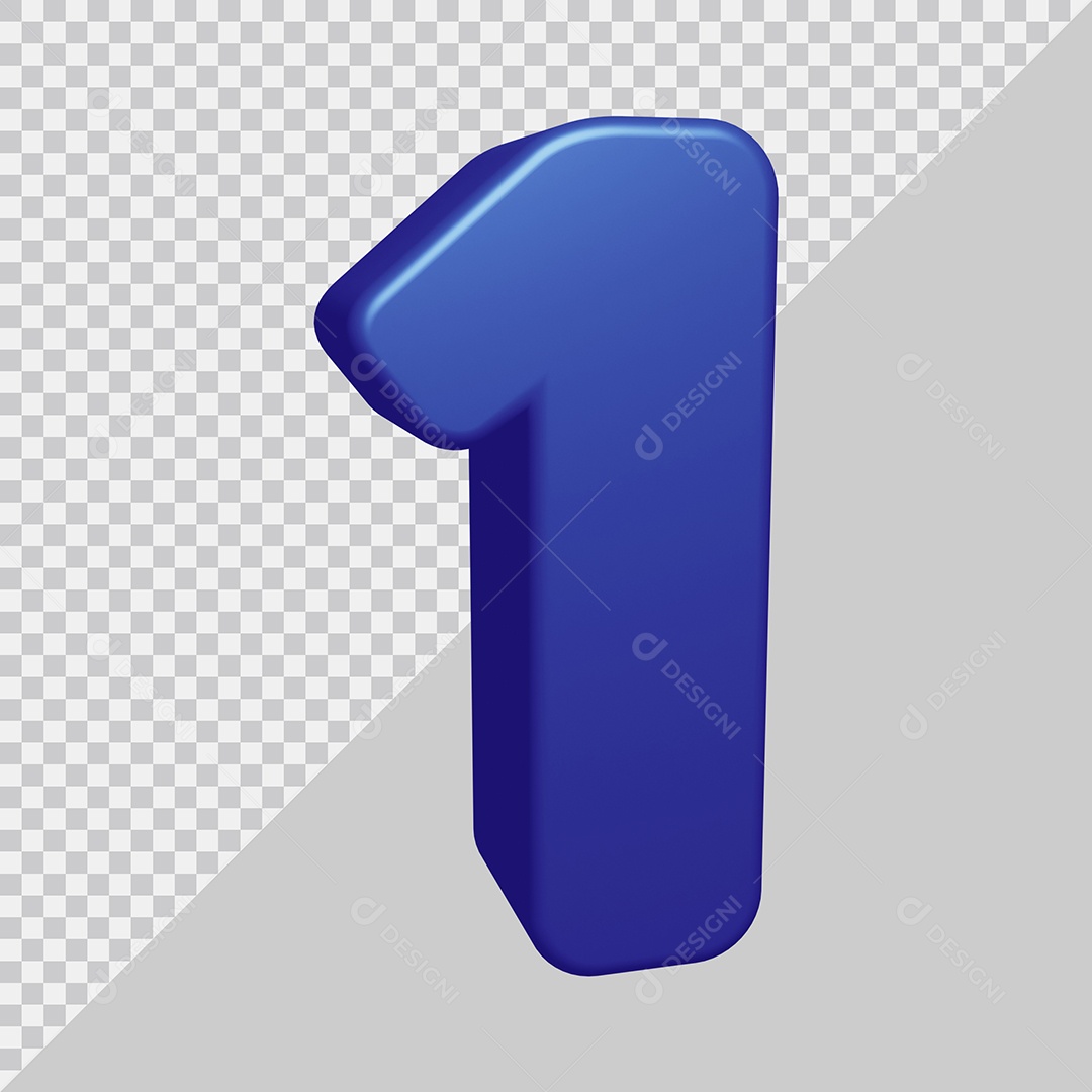 Número 3D 1 Azul Para composição PSD