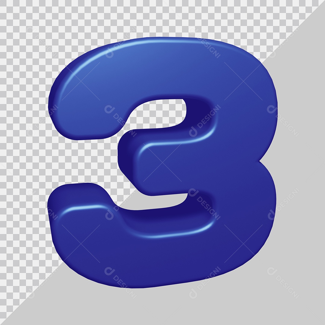Número 3D 3 Azul Para composição PSD