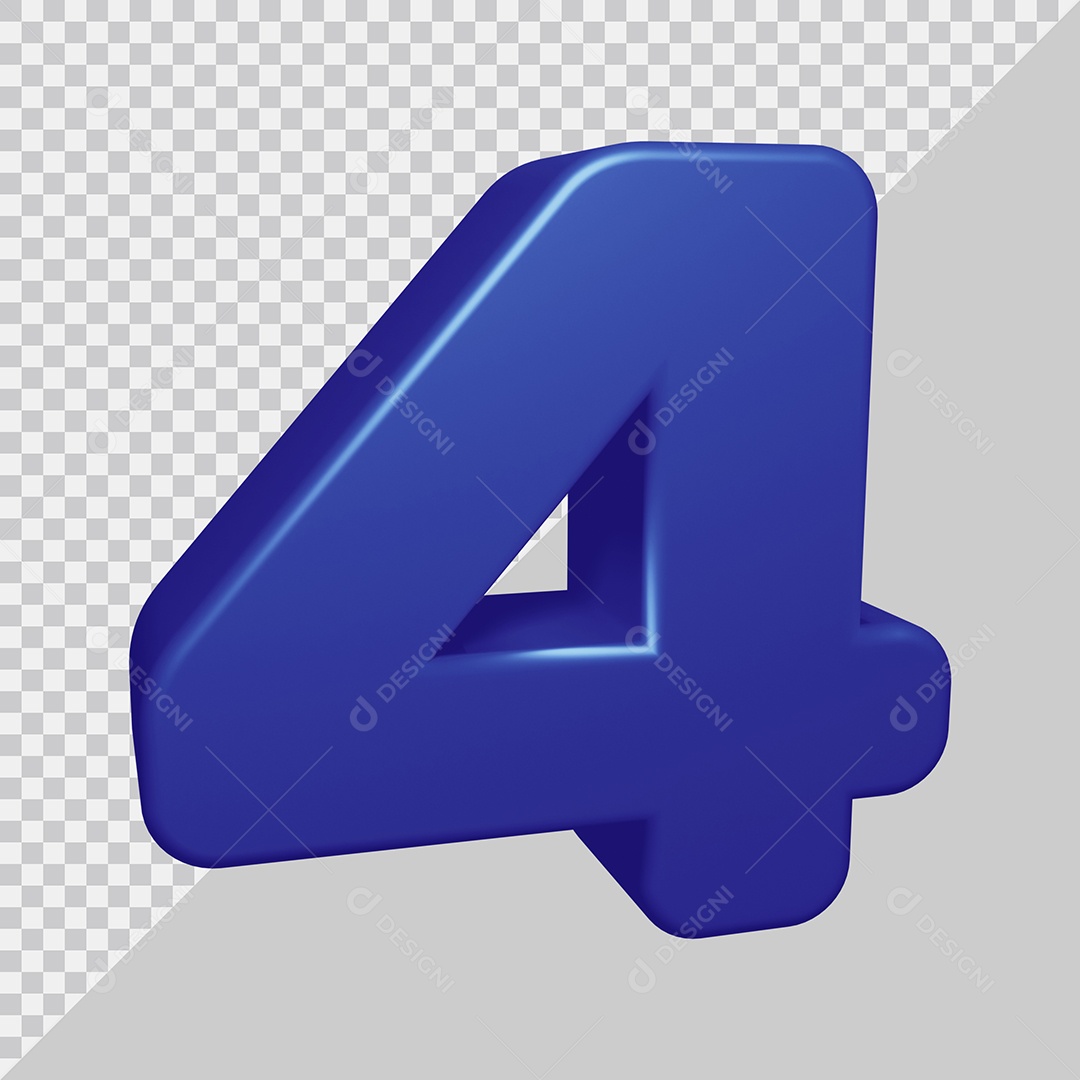 Número 3D 4 Azul Para composição PSD