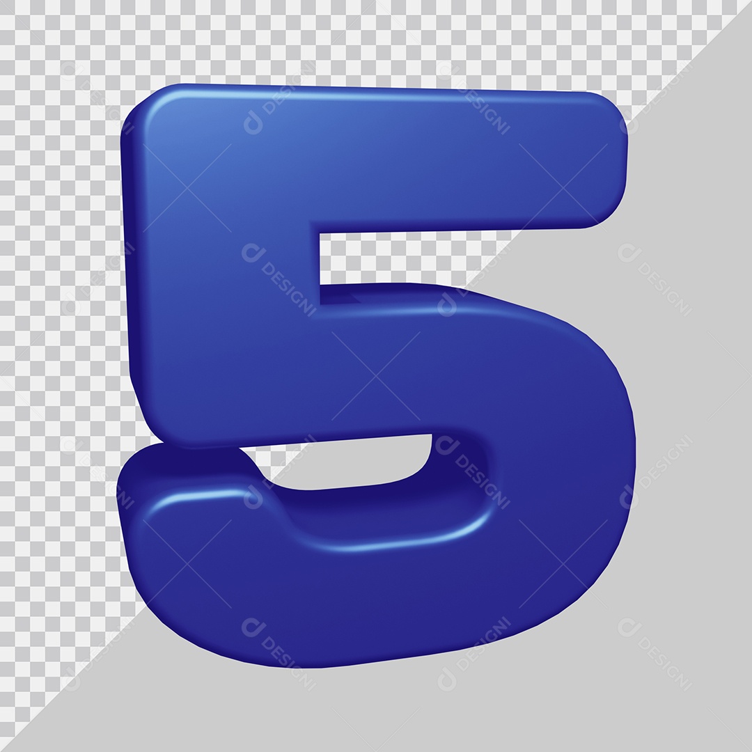 Número 3D 5 Azul Para composição PSD