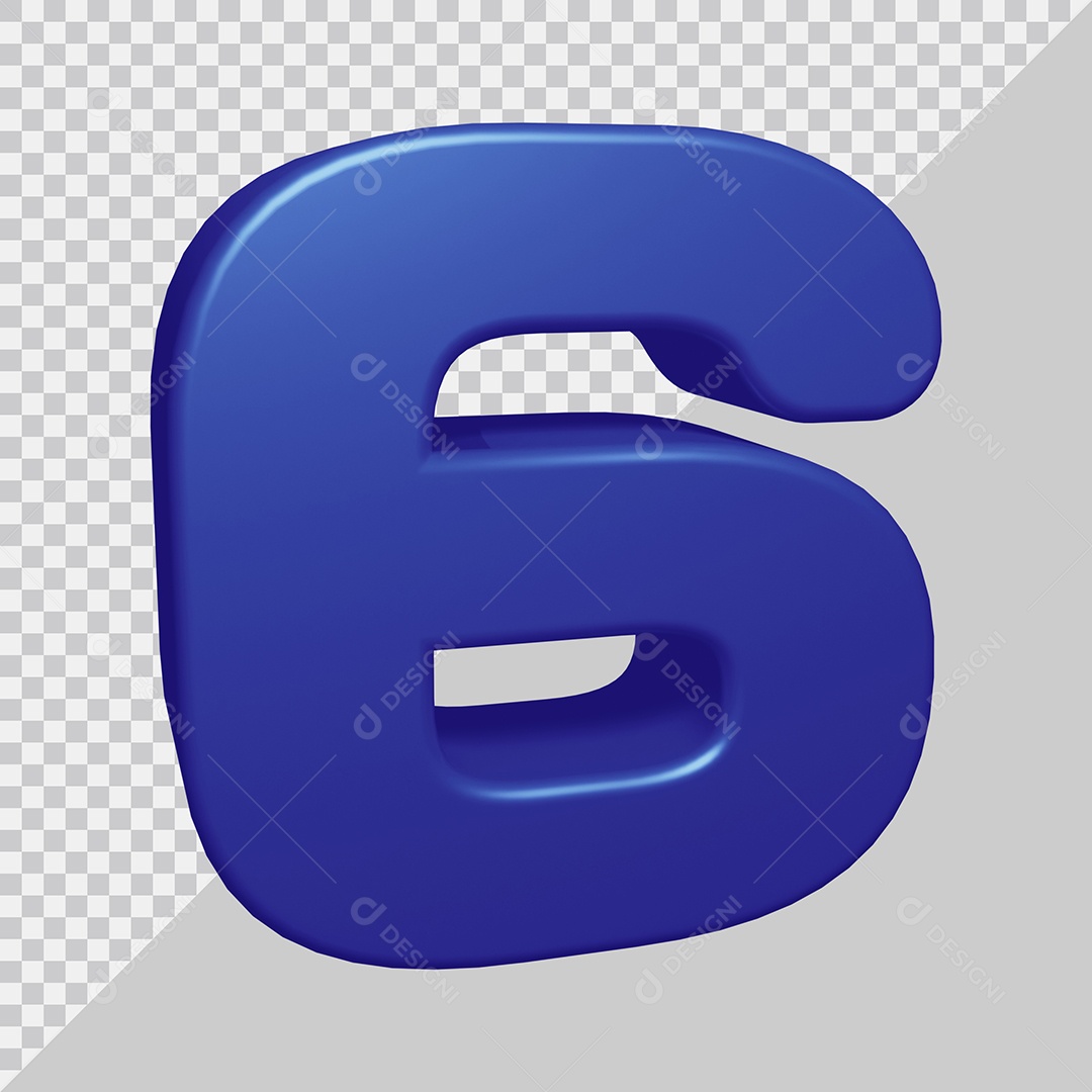Número 3D 6 Azul Para composição PSD