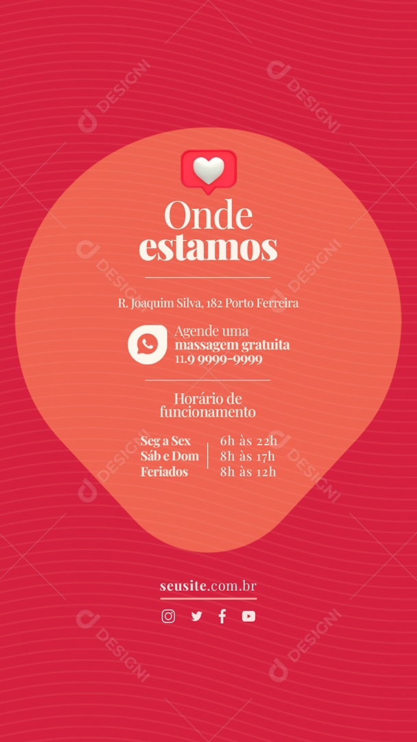 Story Onde estamos Horário de Funcionamento Massoterapia Social Media PSD Editável