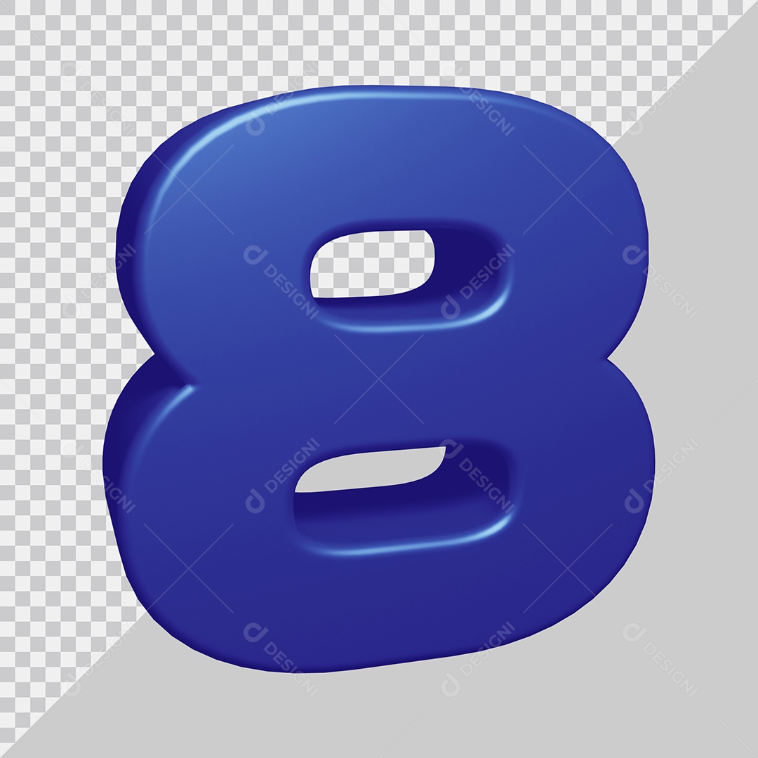 Número 3D 8 Azul Para composição PSD