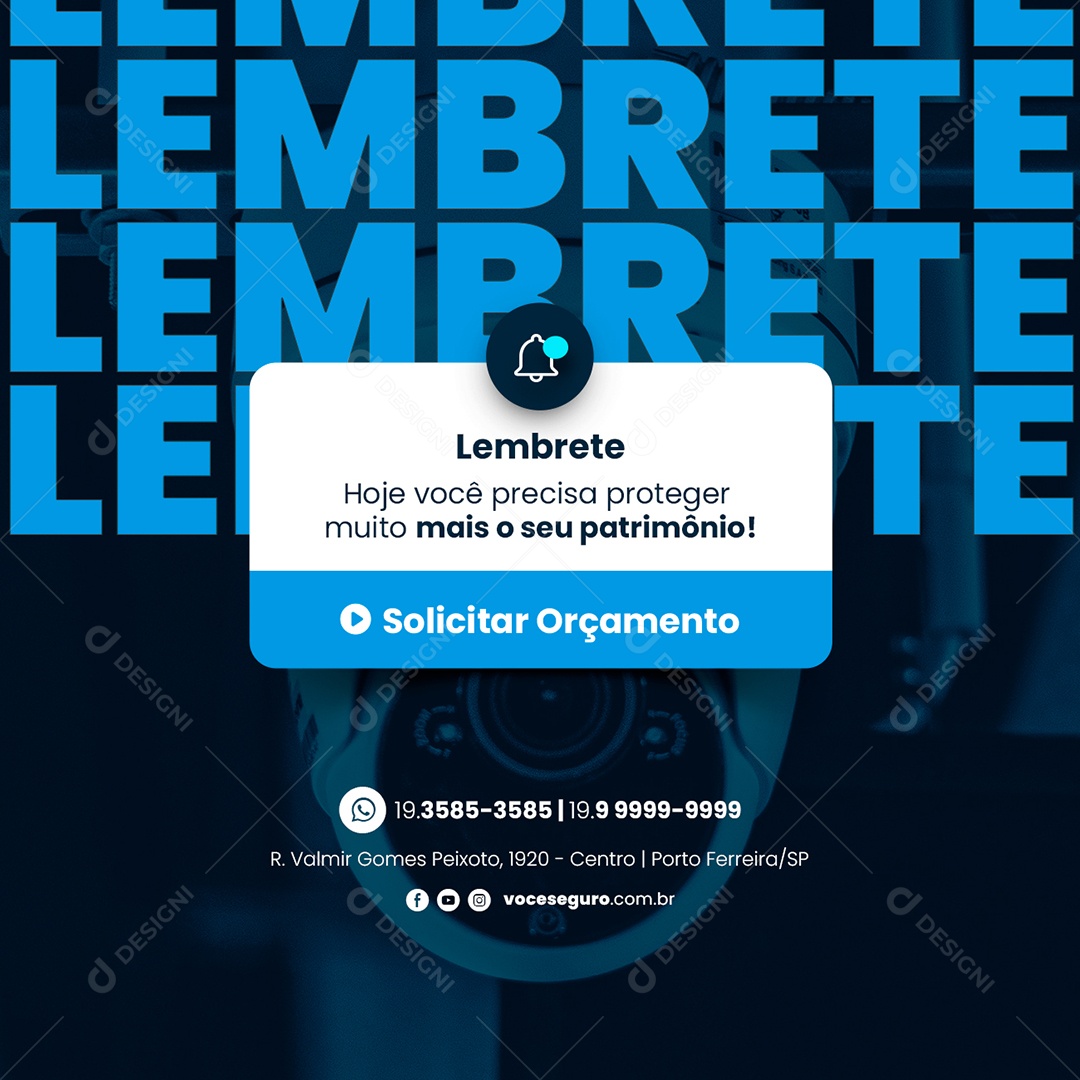 Lembrete Hoje Você precisa Proteger Sistema de Segurança Social Media PSD Editável