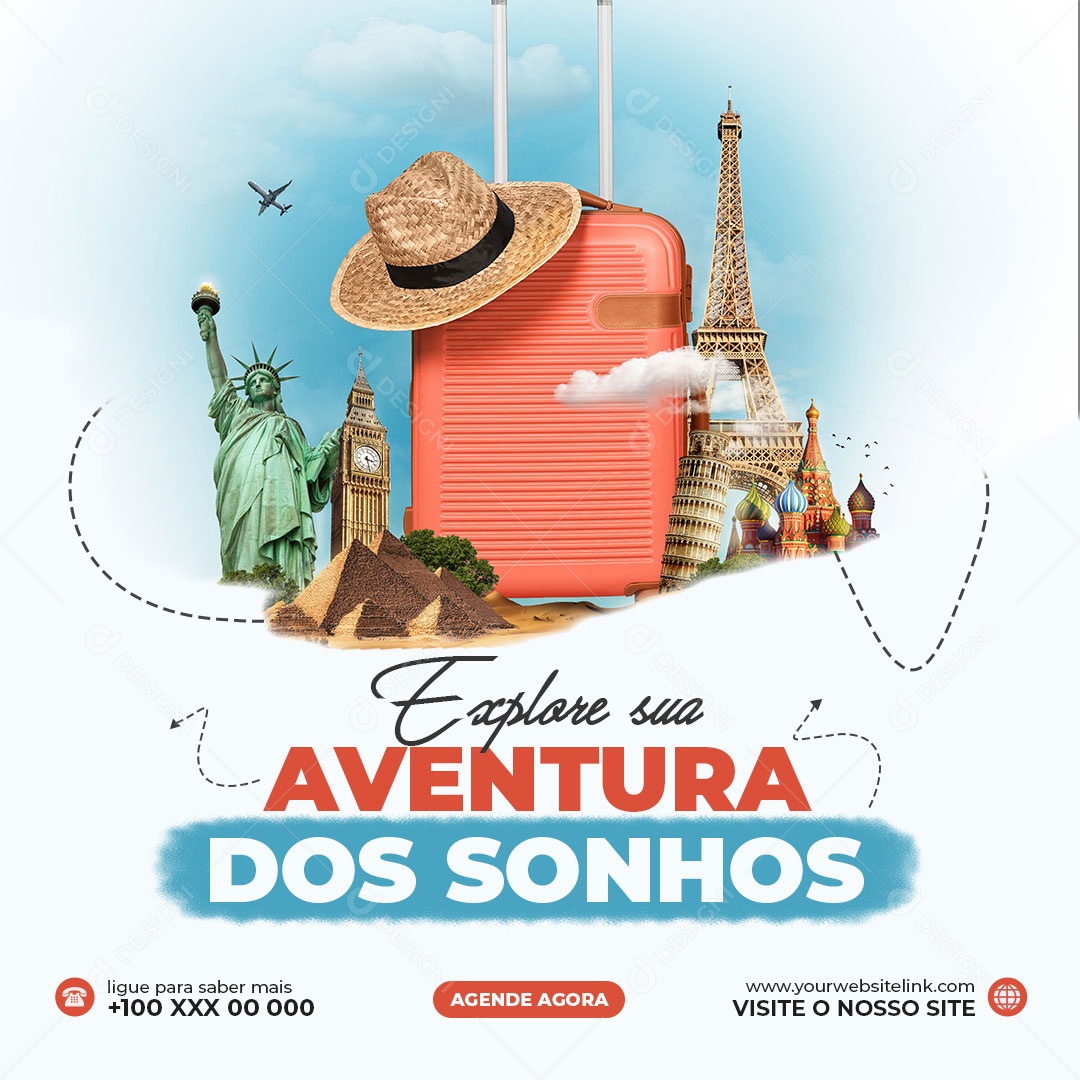 Social Media Agência de Viagens Explore Suas Aventuras PSD Editável