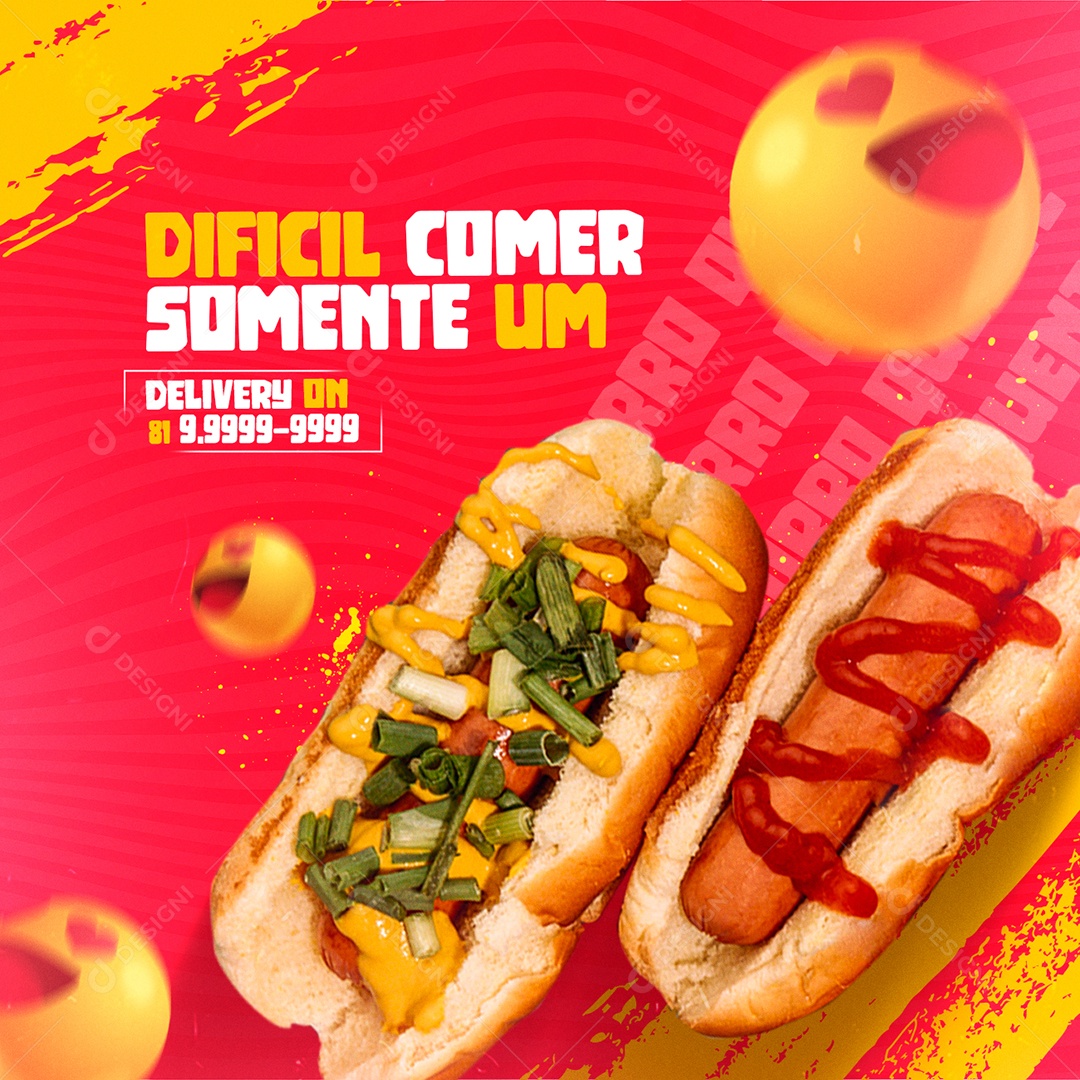 Dificil Comer somente Um Delivery On Cachorro Quente Social Media PSD Editável