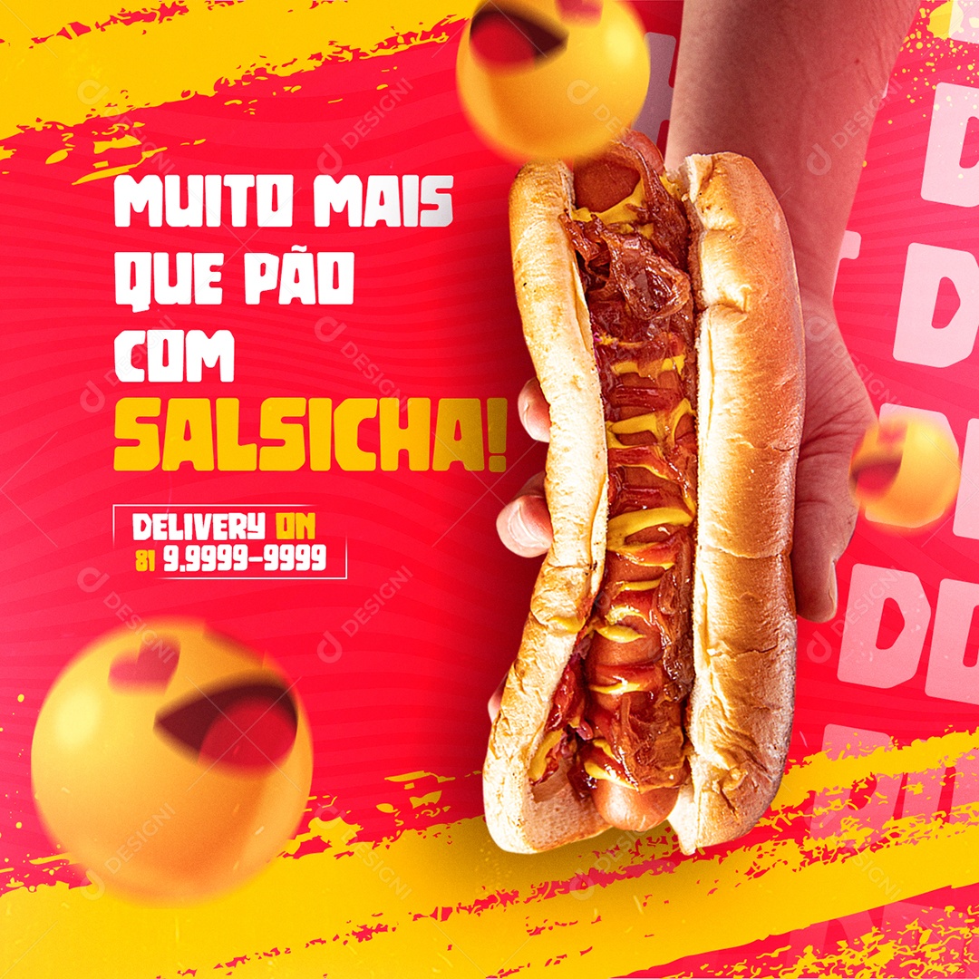 Muito mais que Pão com Salsicha Delivery On Cachorro Quente Social Media PSD Editável