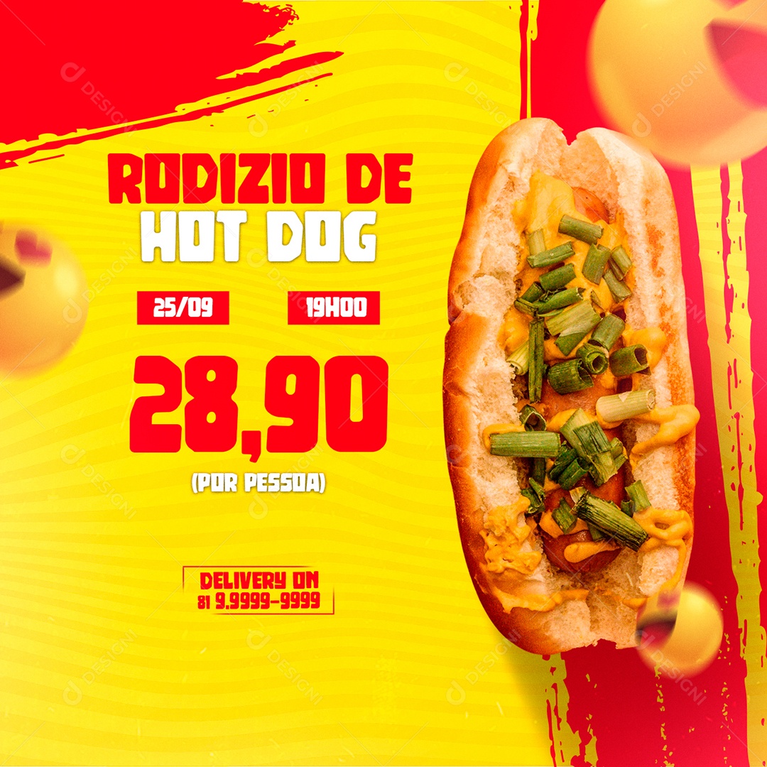 Rodizio de Hot Dog Cachorro Quente Social Media PSD Editável
