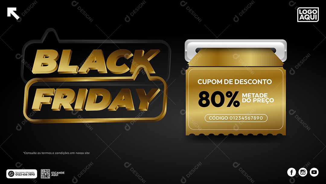 Social Media Banner Template de Black Cupom de Desconto EPS Editável