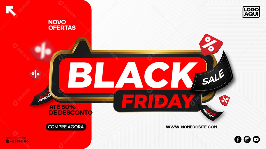 Social Media Banner Template Black Friday Até 50% de Desconto EPS Editável