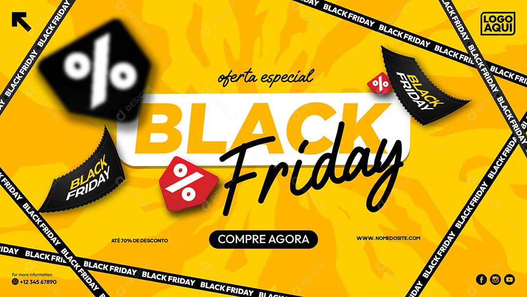 Social Media Banner Amarelo Oferta Especial Black Friday Até 70% de Desconto EPS Editável