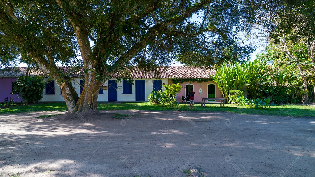 Vista aérea de Trancoso, Porto Seguro, Bahia, Brasil. Pequena capela no centro histórico de Trancoso