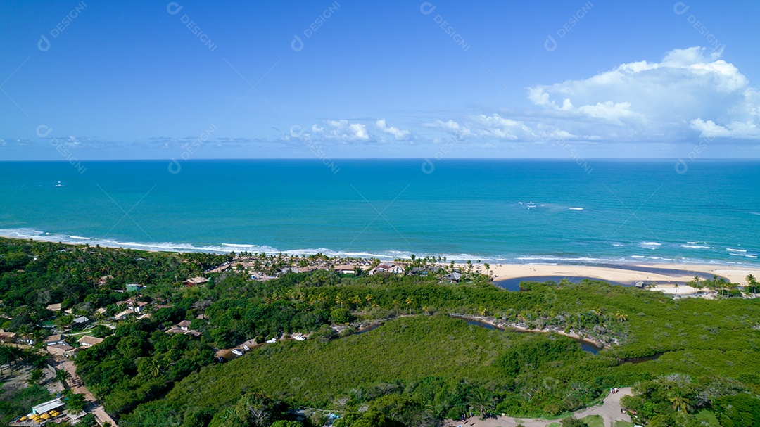 Vista aérea de Trancoso, Porto Seguro, Bahia, Brasil. Pequena capela no centro histórico de Trancoso
