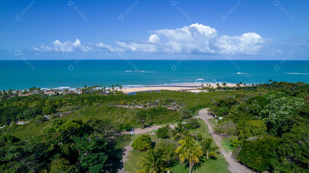 Vista aérea de Trancoso, Porto Seguro, Bahia, Brasil. Pequena capela no centro histórico de Trancoso