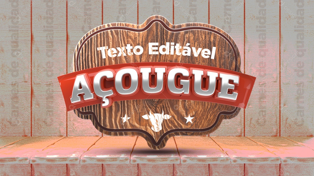 Selo 3D Para Composição Açougue Texto Editável PSD