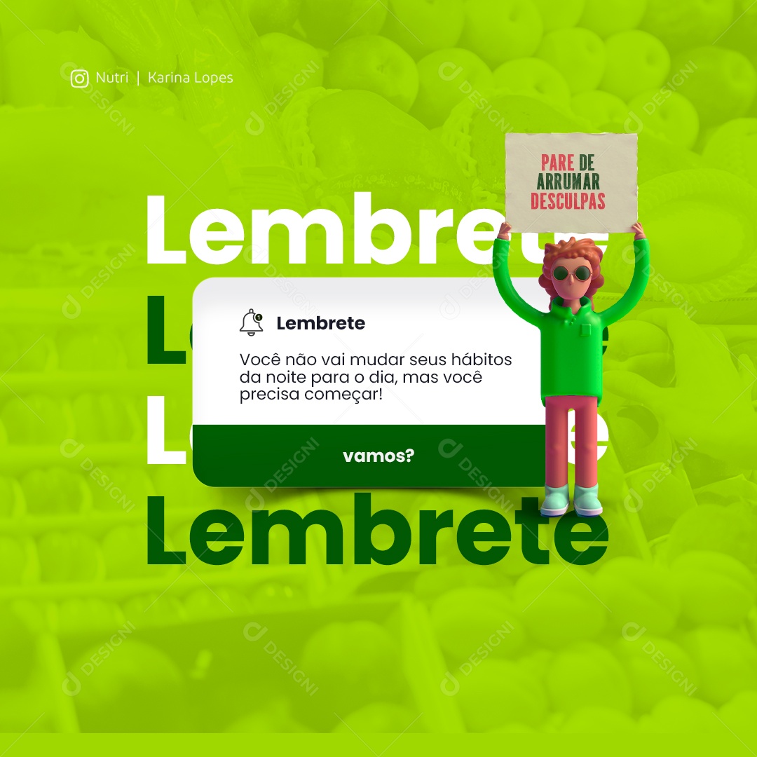 Lembrete Nutricionista Social Media PSD Editável