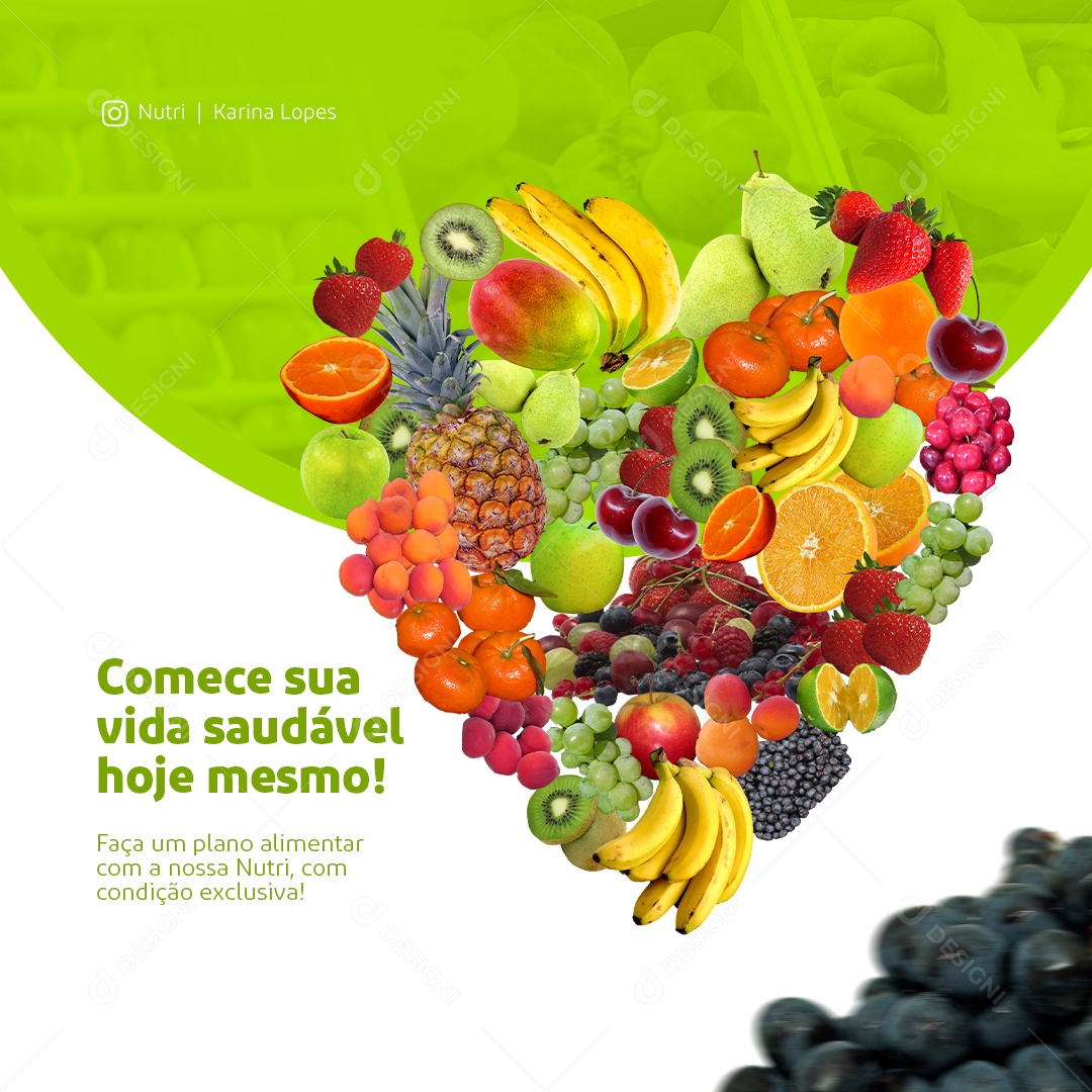 Comece sua Vida Saudável Hoje Mesmo Nutricionista Social Media PSD Editável