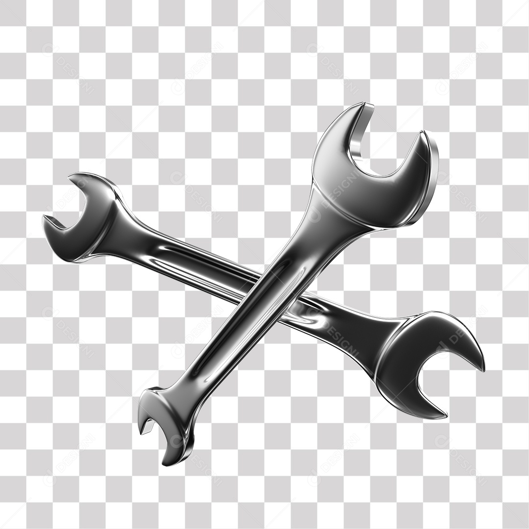 Elemento 3D Ferramenta Chaves Combinadas Cromadas PNG Transparente