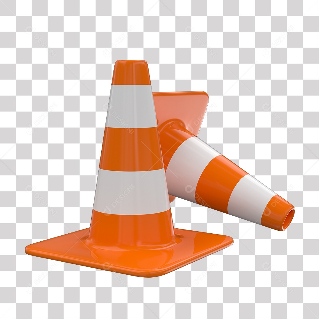 Elemento 3D Cone De Sinalização Laranja Com Faixas Refletivas PNG Transparente