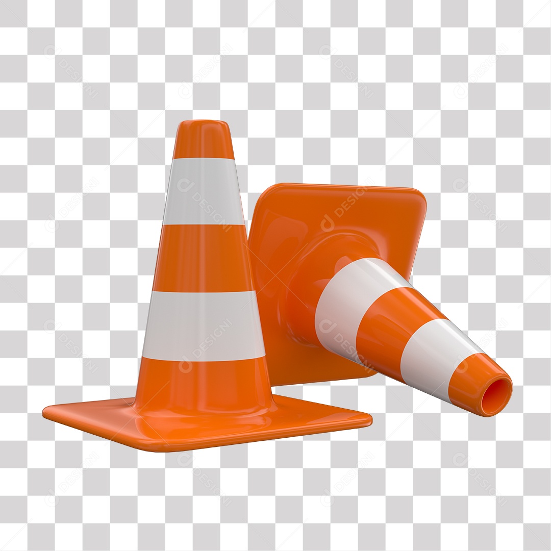 Elemento 3D Cone De Sinalização Laranja Com Faixas Refletivas PNG Transparente
