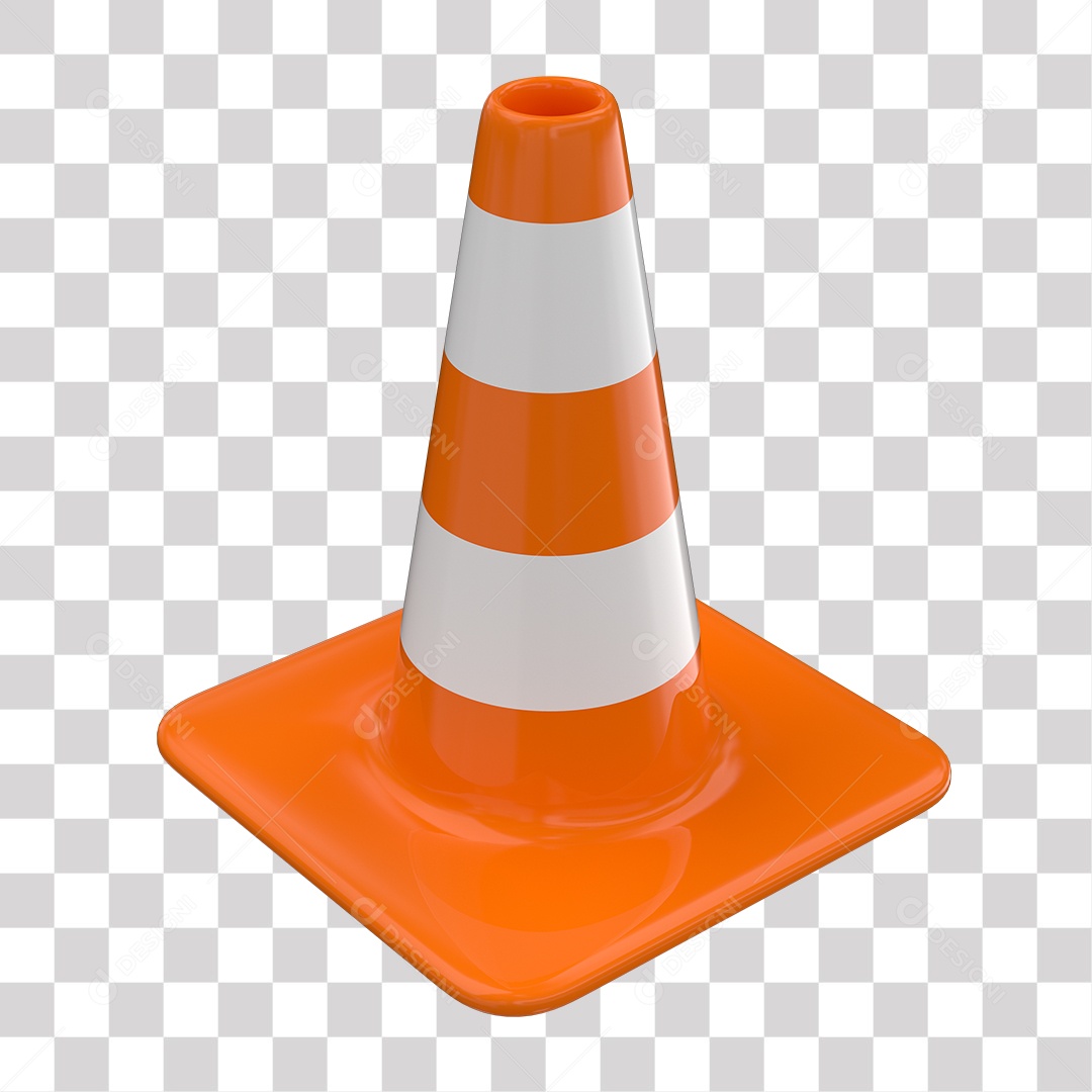 Elemento 3D Cone De Sinalização Laranja Com Faixas Refletivas PNG Transparente