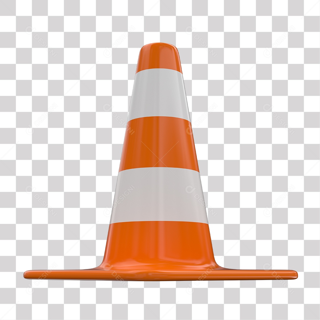 Elemento 3D Cone De Sinalização Laranja Com Faixas Refletivas PNG Transparente