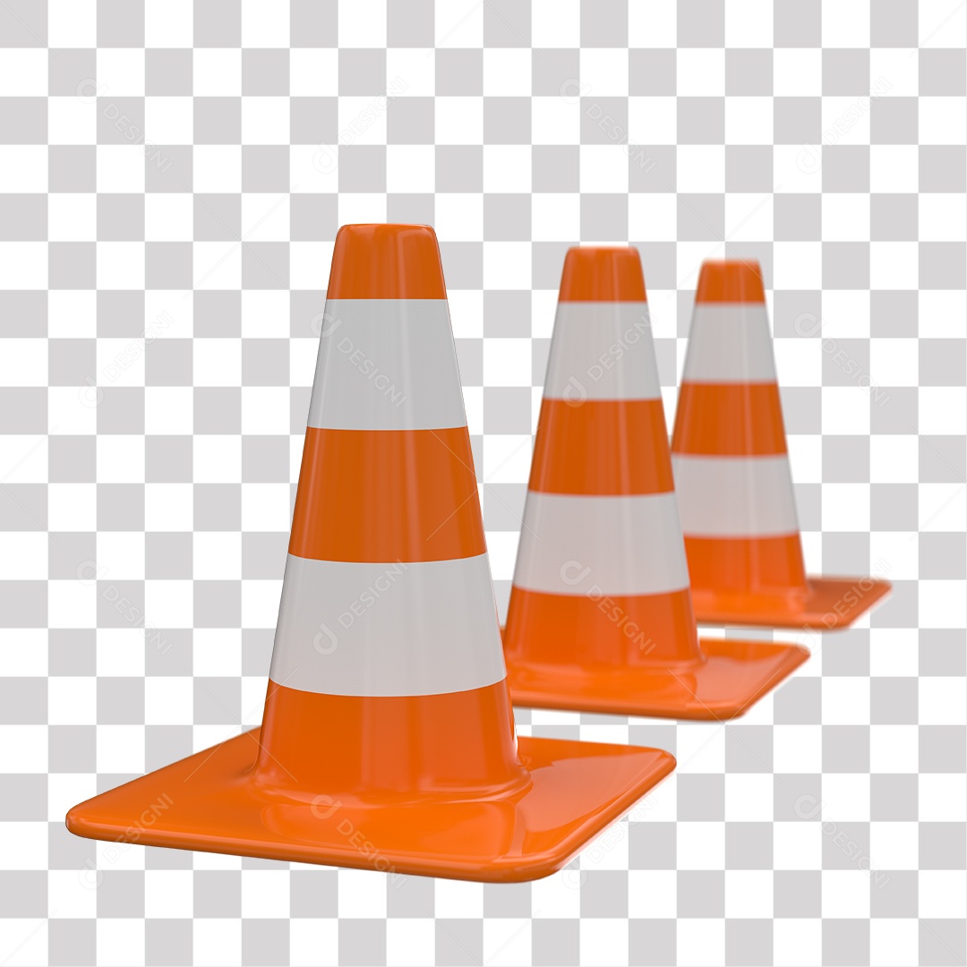 Elemento 3D Cone De Sinalização Laranja Com Faixas Refletivas PNG Transparente