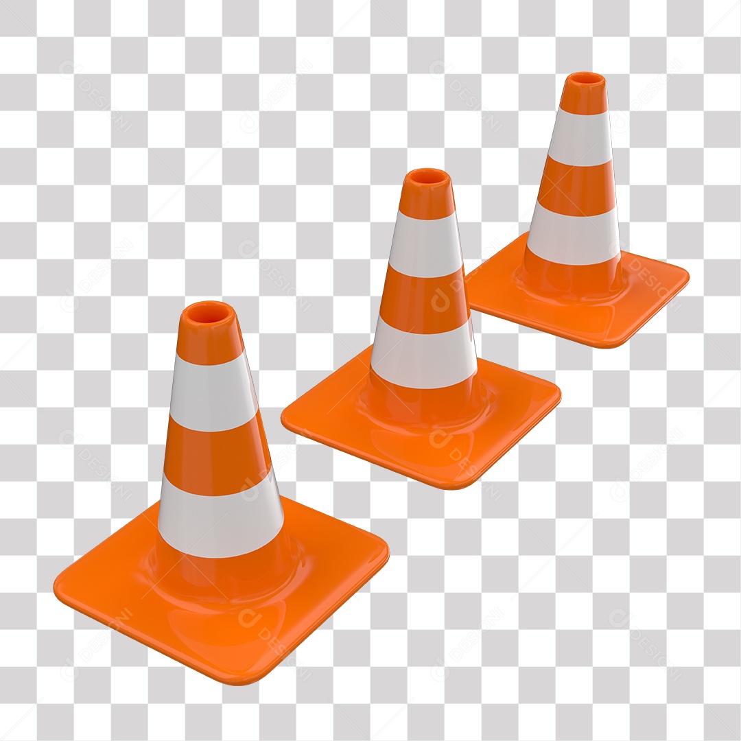 Elemento 3D Cone De Sinalização Laranja Com Faixas Refletivas PNG Transparente