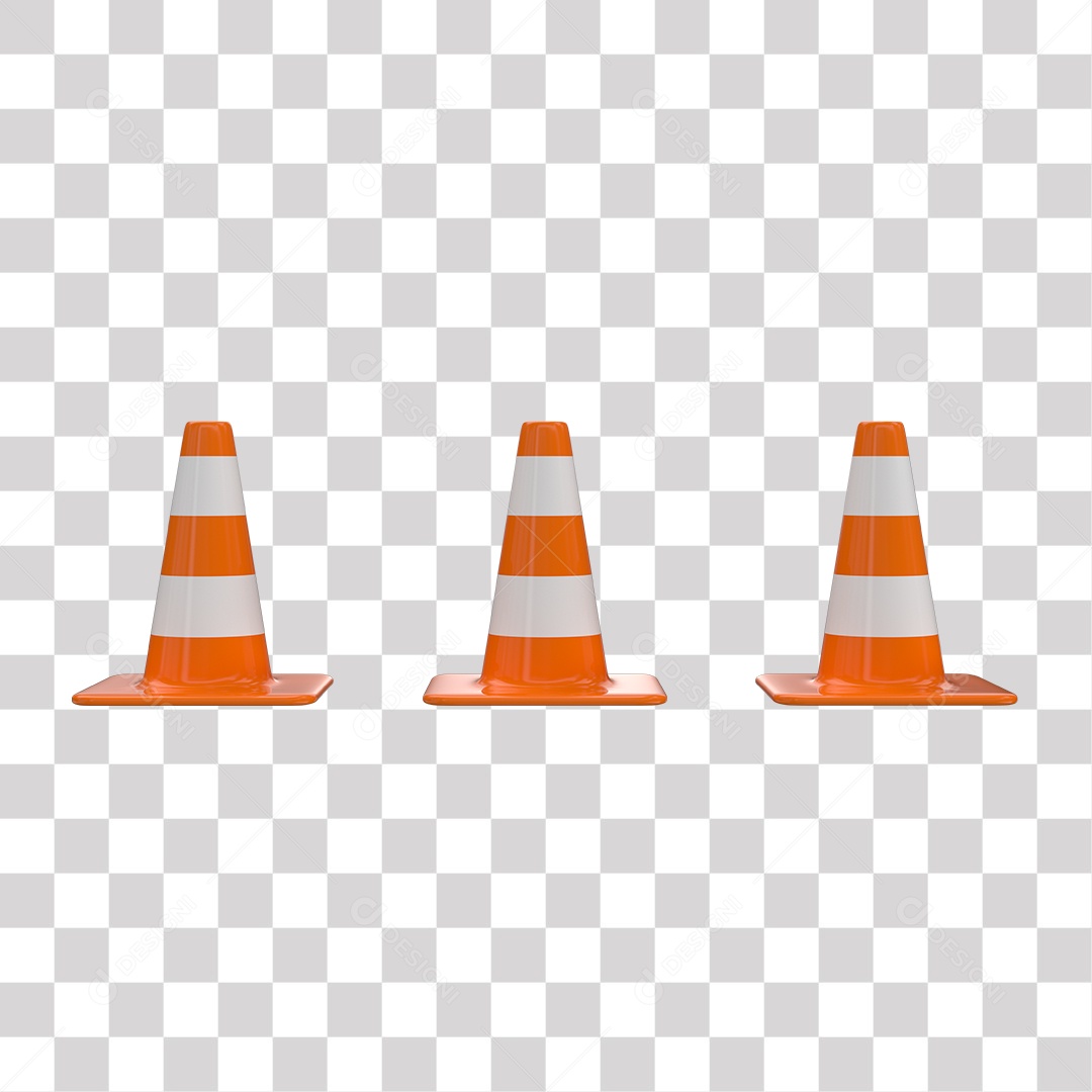 Elemento 3D Cone De Sinalização Laranja Com Faixas Refletivas PNG Transparente