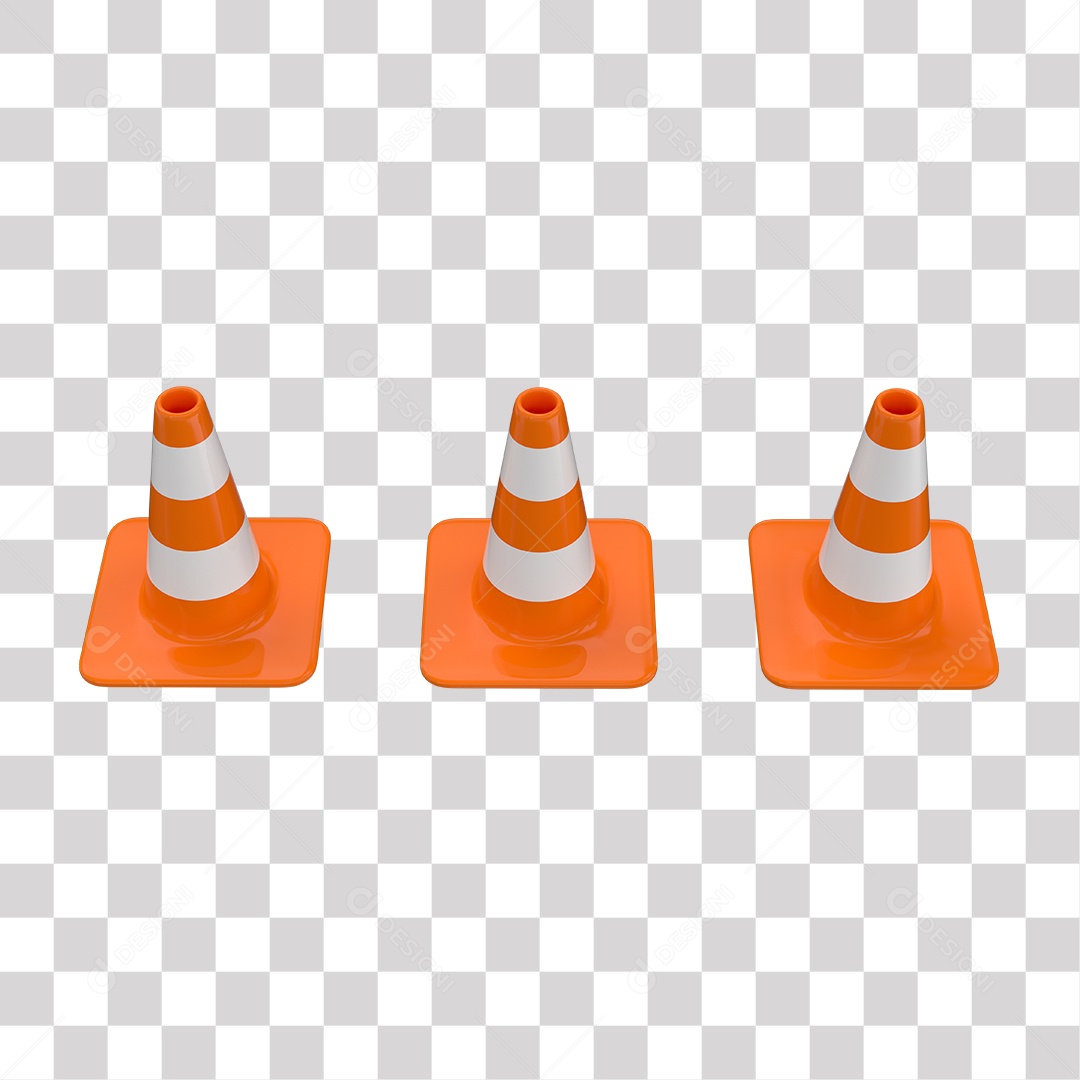 Elemento 3D Cone De Sinalização Laranja Com Faixas Refletivas PNG Transparente
