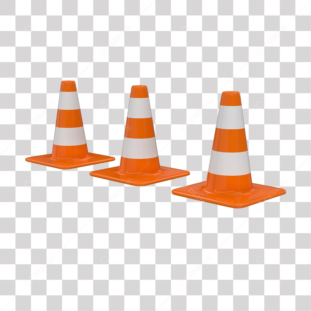 Elemento 3D Cone De Sinalização Laranja Com Faixas Refletivas PNG Transparente