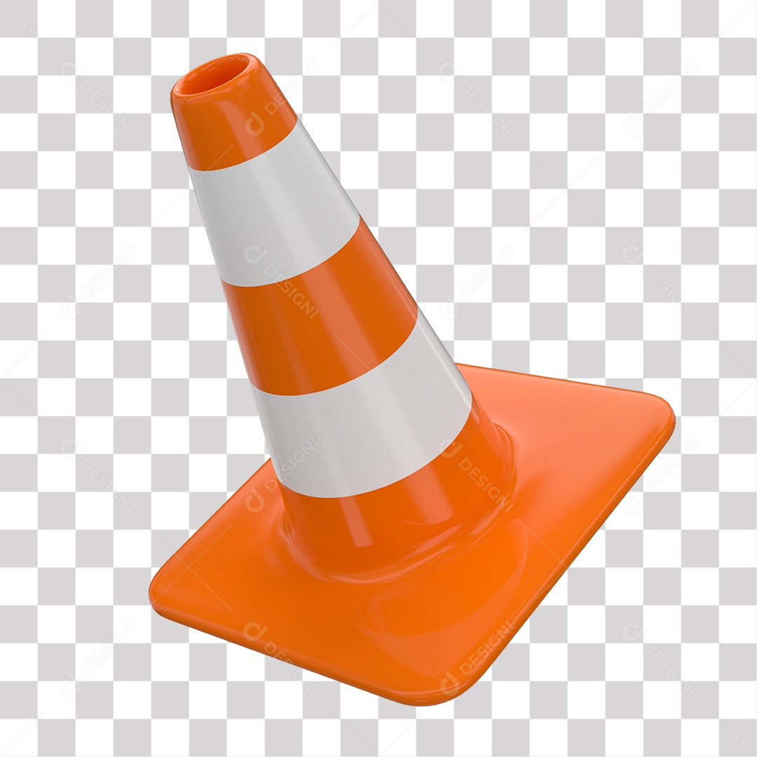 Elemento 3D Cone De Sinalização Laranja Com Faixas Refletivas PNG Transparente