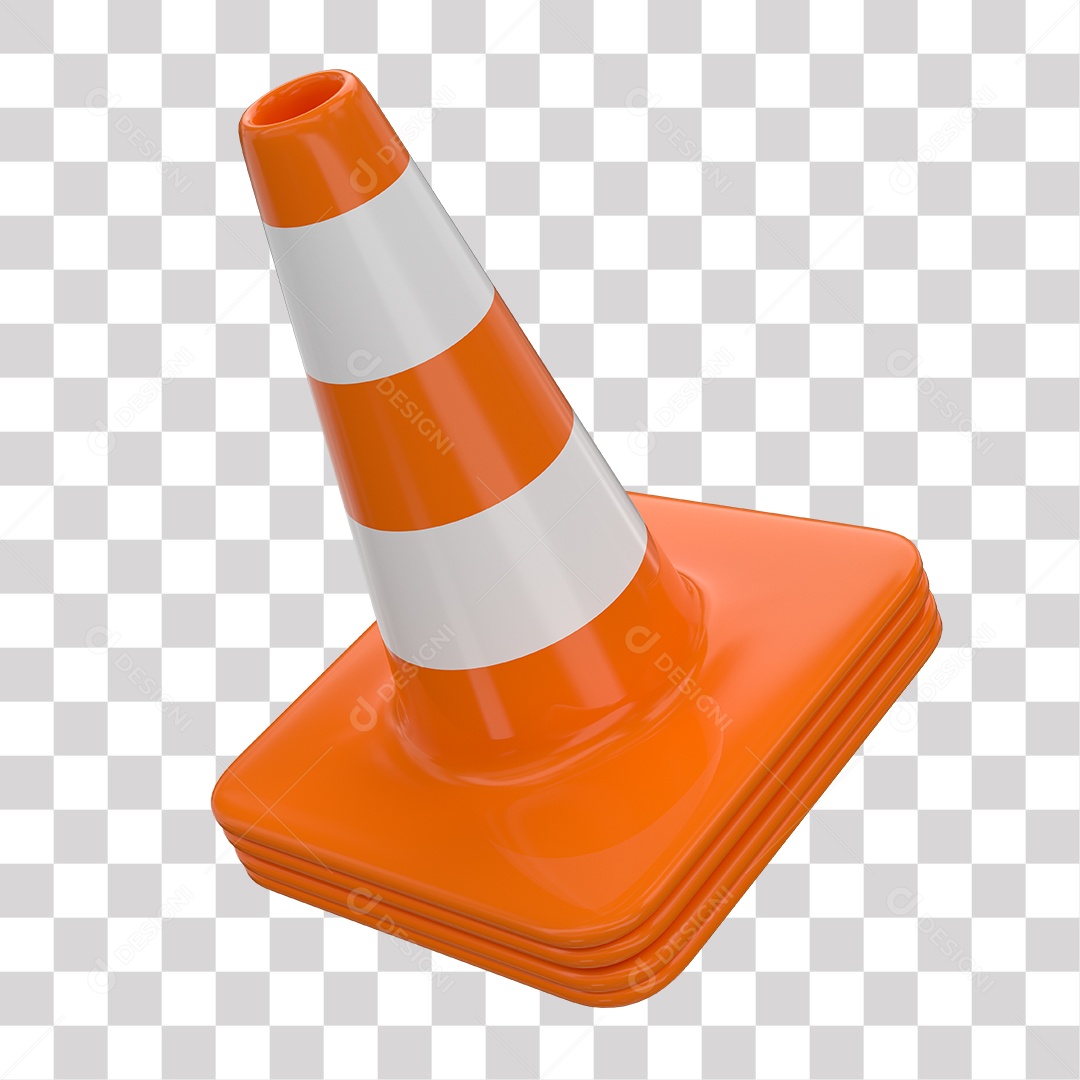 Elemento 3D Cone De Sinalização Laranja Com Faixas Refletivas PNG Transparente