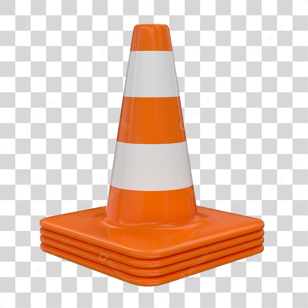 Elemento 3D Cone De Sinalização Laranja Com Faixas Refletivas PNG Transparente