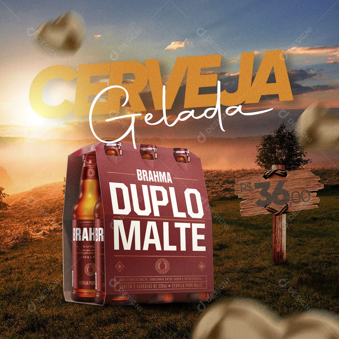 Social Media Bebidas Cerveja Gelada Brahma Puro Malte PSD Editável