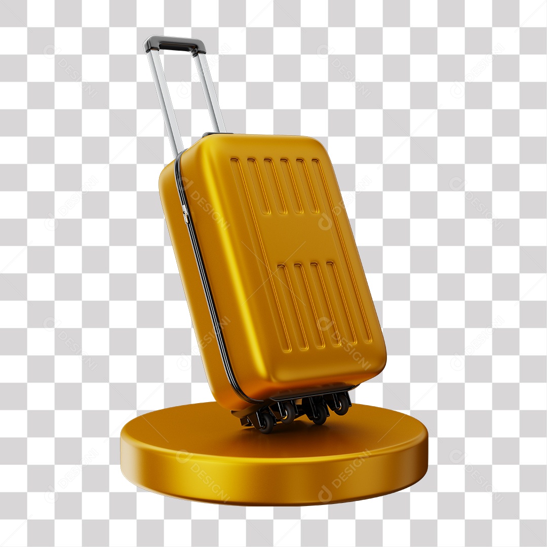 Elemento 3D Mala Amarela De Viajem Em Podium PNG Transparente