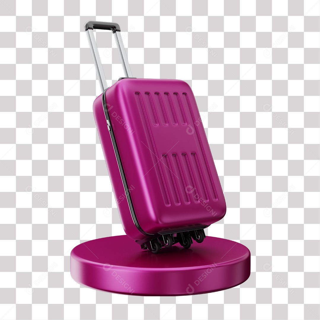 Elemento 3D Mala Rosa De Viajem Em Podium PNG Transparente