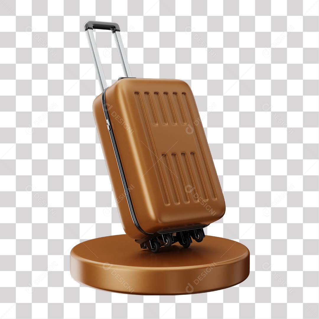 Elemento 3D Mala Dourado De Viajem Em Podium PNG Transparente