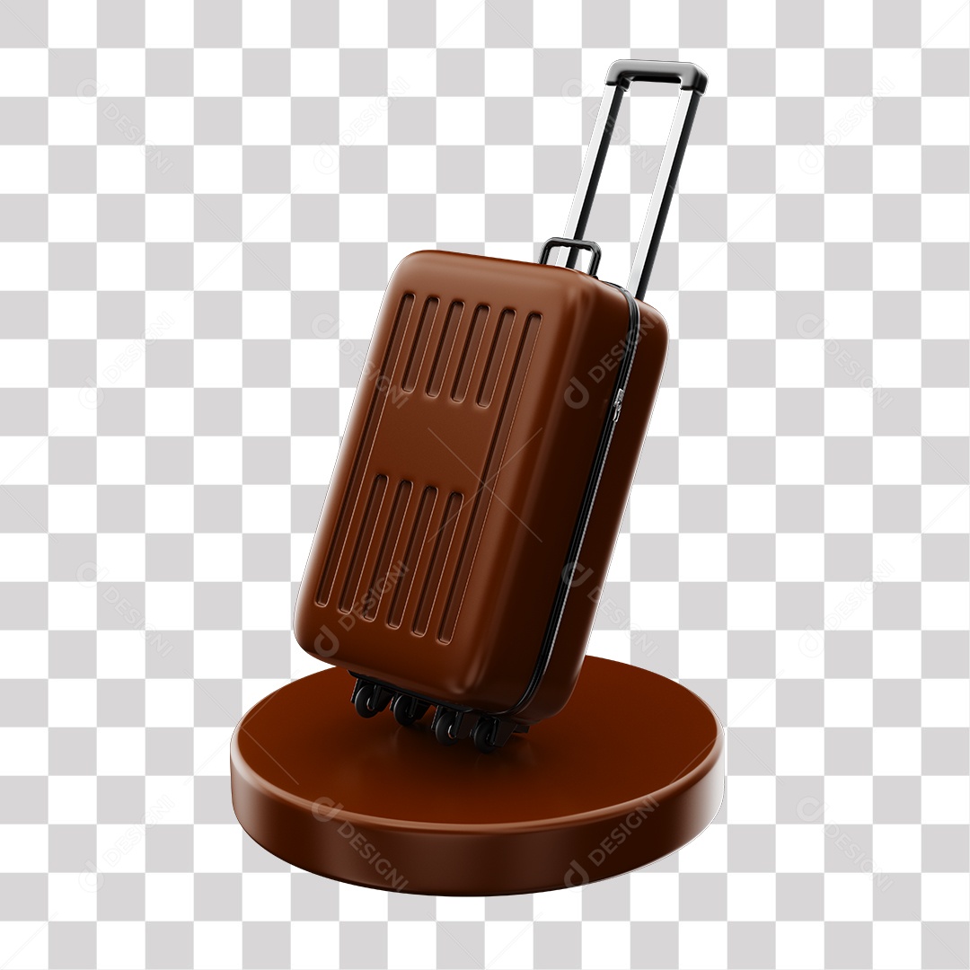 Elemento 3D Mala Marrom De Viajem Em Podium PNG Transparente