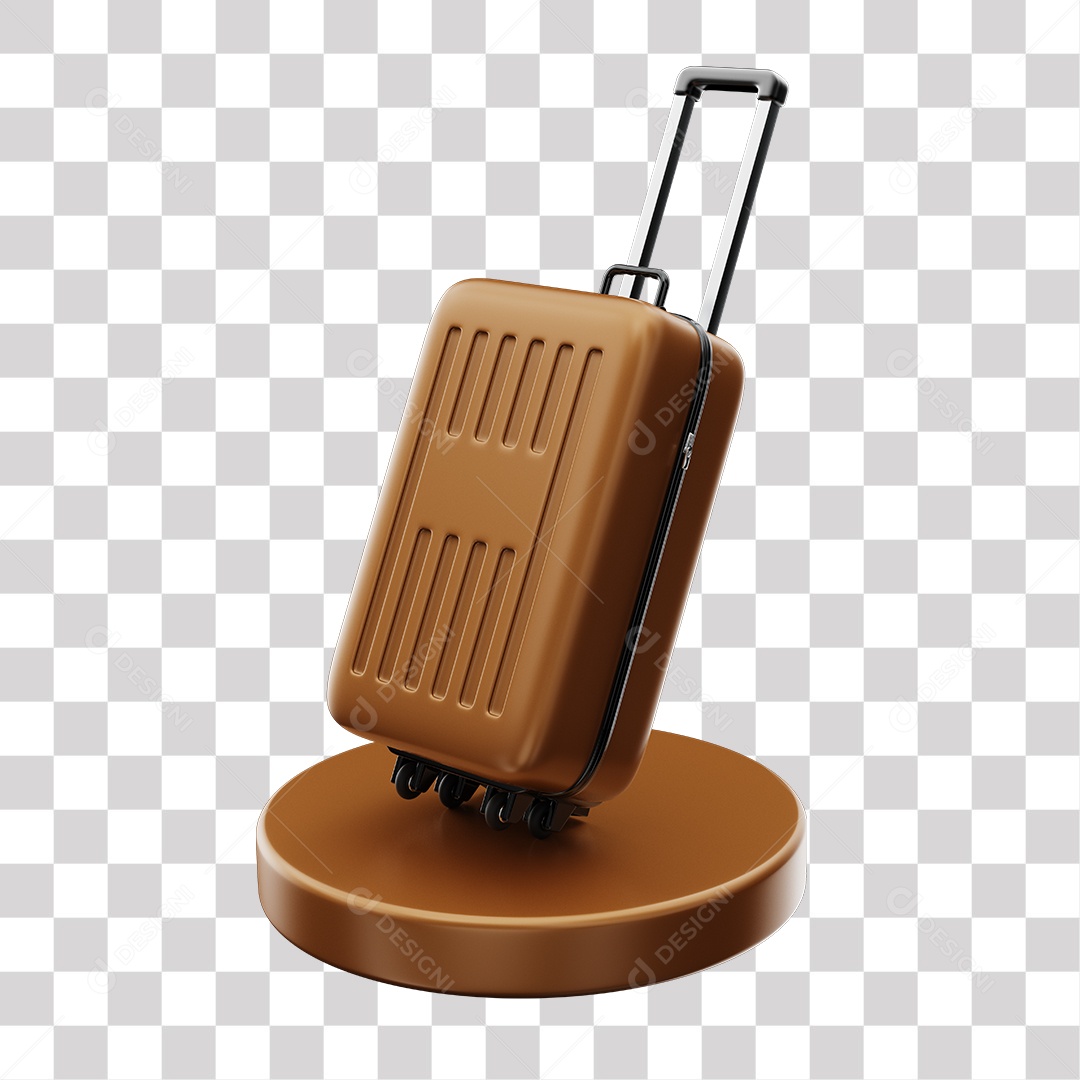Elemento 3D Mala Marrom De Viajem Em Podium PNG Transparente