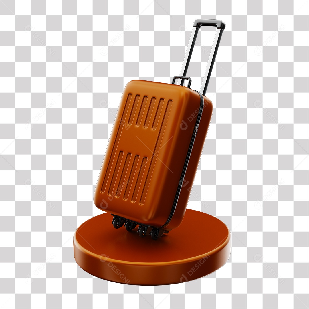 Elemento 3D Mala Marrom De Viajem Em Podium PNG Transparente