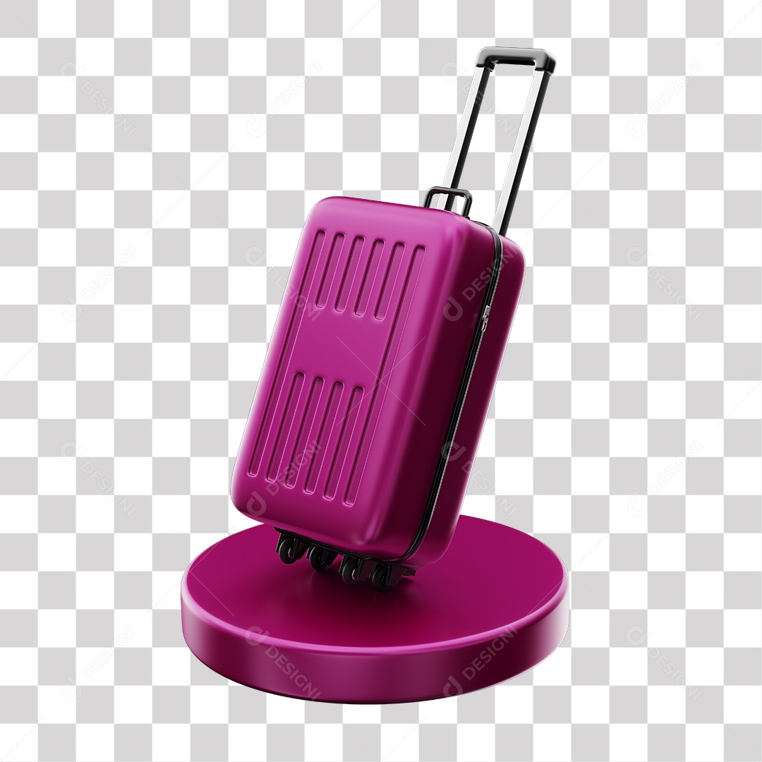 Elemento 3D Mala Rosa De Viajem Em Podium PNG Transparente